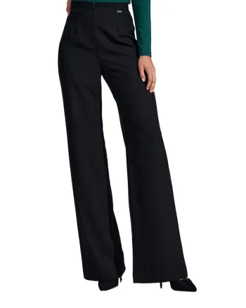 Pantaloni dama  negru, talie inalta, poliester,