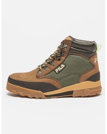 Ghete cu insertii de piele nabuc Grunge, Maro/Verde feriga