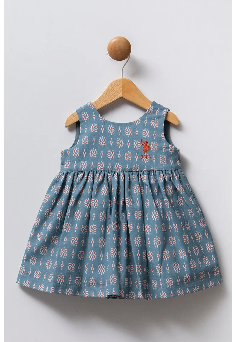 Rochie evazata cu imprimeu, Albastru prafuit/Rosu inchis