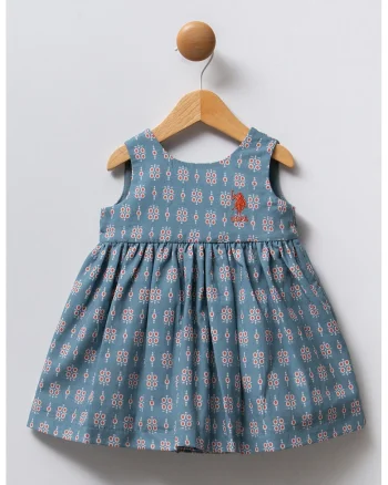 Rochie evazata cu imprimeu, Albastru prafuit/Rosu inchis