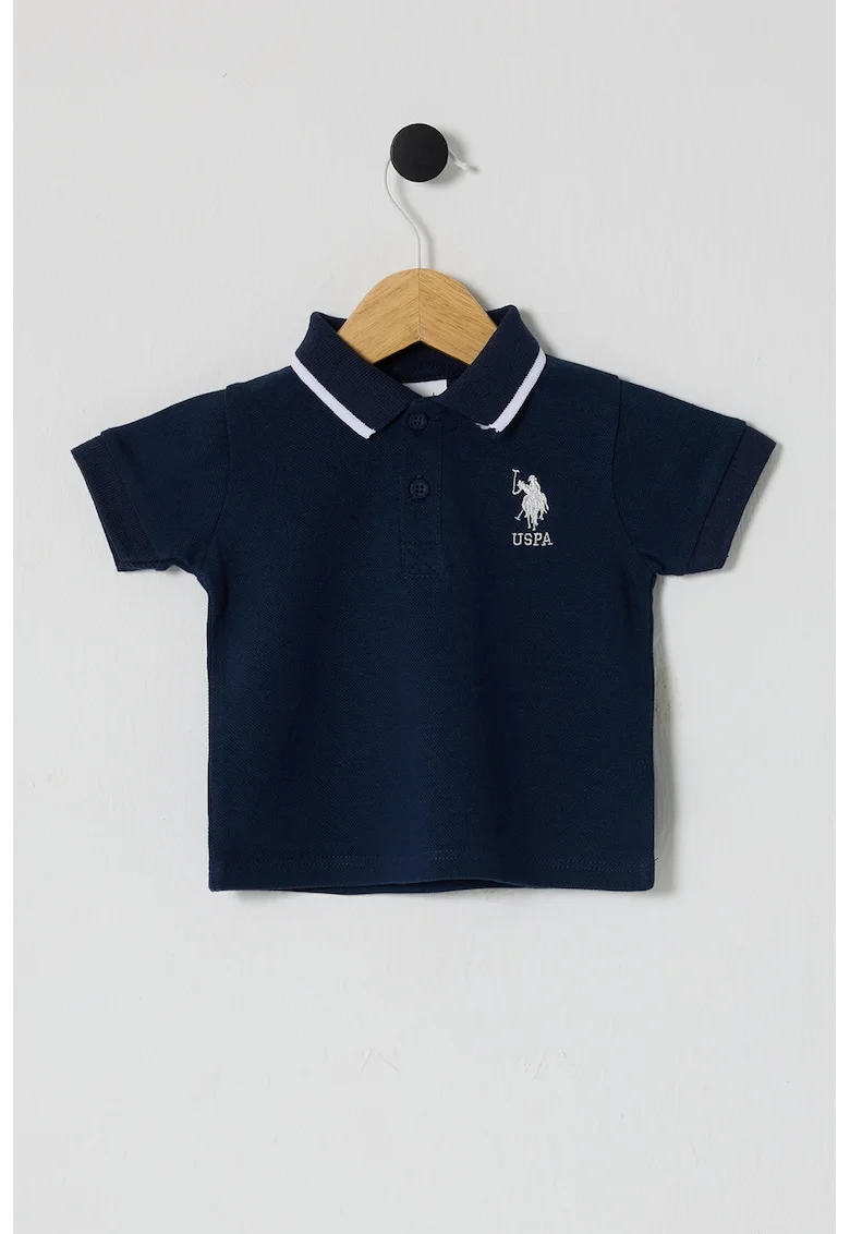 Tricou polo de bumbac, Alb/Albastru ultramarin