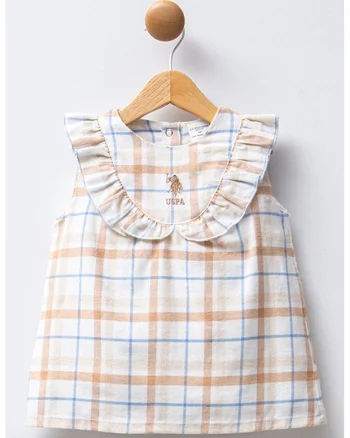Rochie in carouri fara maneci, Alb/Galben sofran/Albastru azur