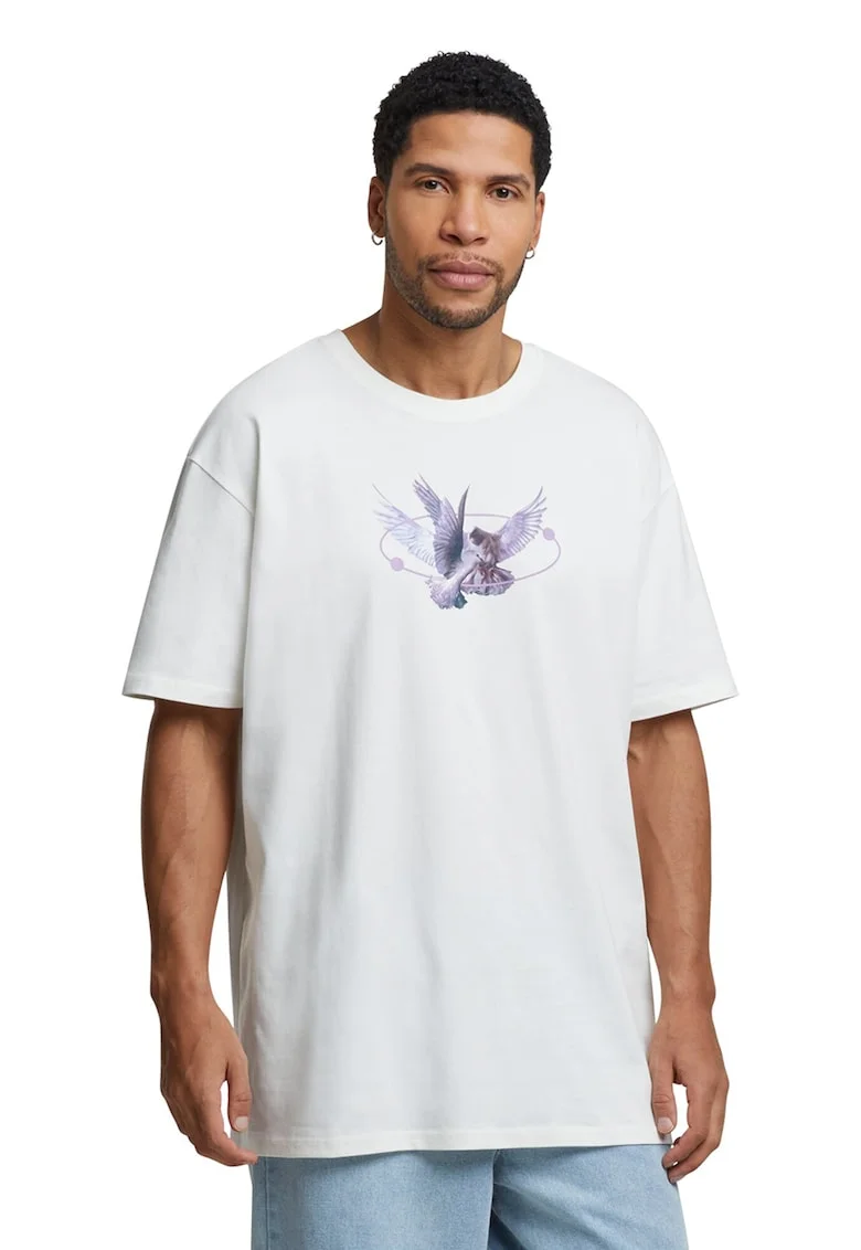 Tricou unisex cu imprimeu grafic, Alb fildes/Violet
