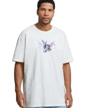 Tricou unisex cu imprimeu grafic, Alb fildes/Violet