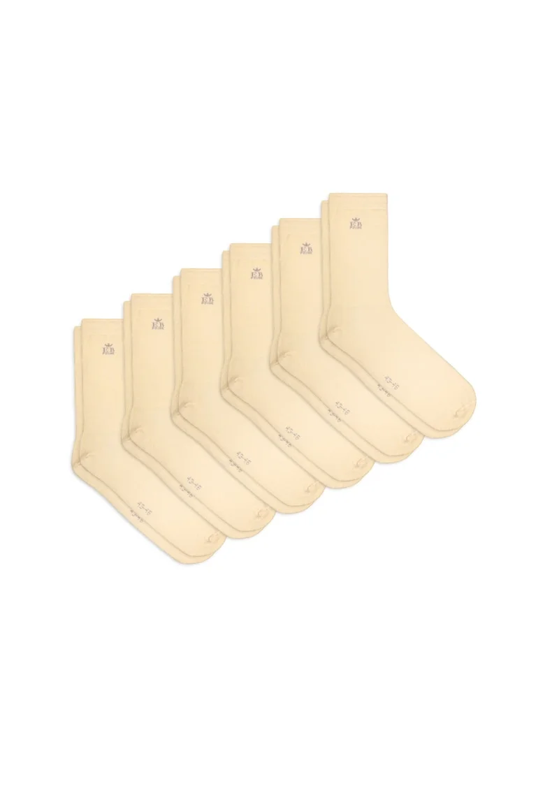 Set 6 perechi, Sosete din bumbac pieptanat,  fara cusatura, respirabile si confortabile, Crem