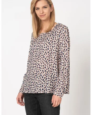 Bluza din modal cu animal print Emma, Maro taupe deschis/Bleumarin