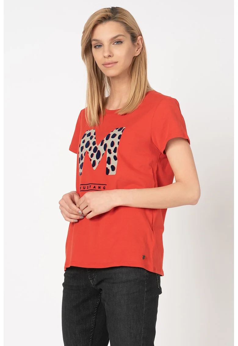 Tricou cu aplicatie logo din catifea Alina, Rosu