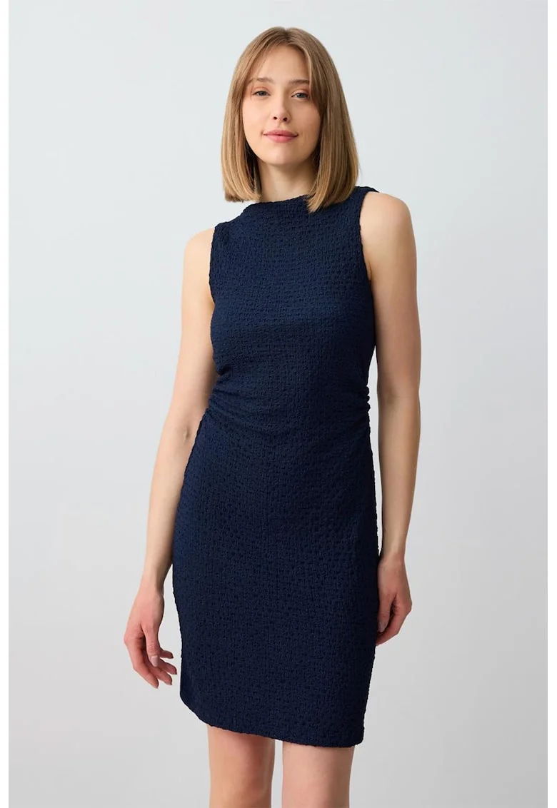 Rochie fara maneci cu model uni, Bleumarin