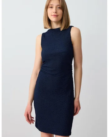 Rochie fara maneci cu model uni, Bleumarin
