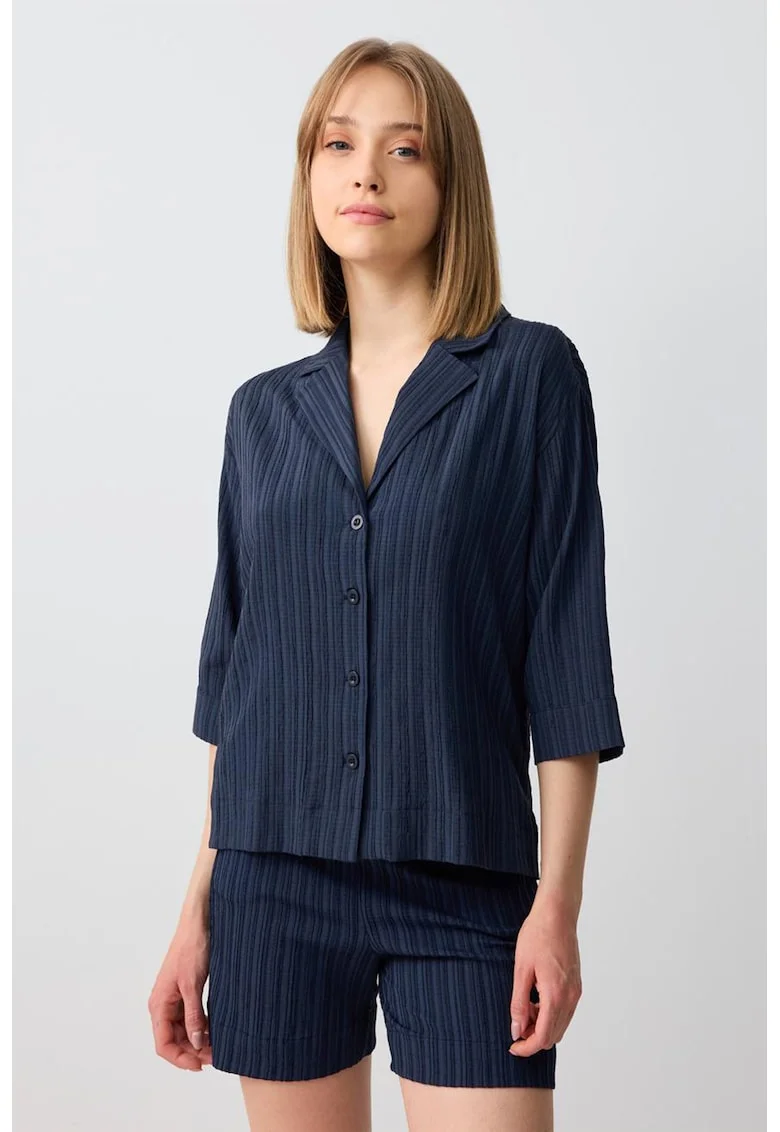 Pantaloni scurti striati cu talie inalta, Bleumarin