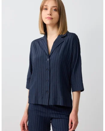 Pantaloni scurti striati cu talie inalta, Bleumarin