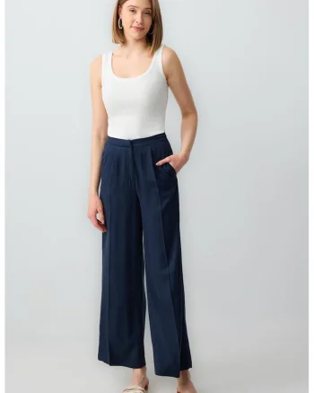 Pantaloni evazati cu model uni, Albastru ultramarin