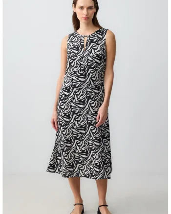 Rochie midi cu croiala dreapta si imprimeu, Negru/Alb murdar