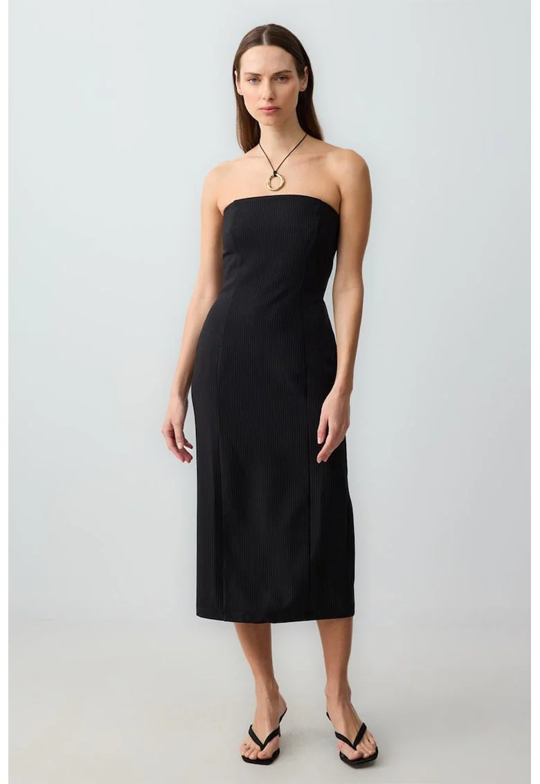 Rochie midi cu slit pe partea din spate, Negru