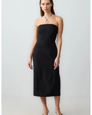 Rochie midi cu slit pe partea din spate, Negru