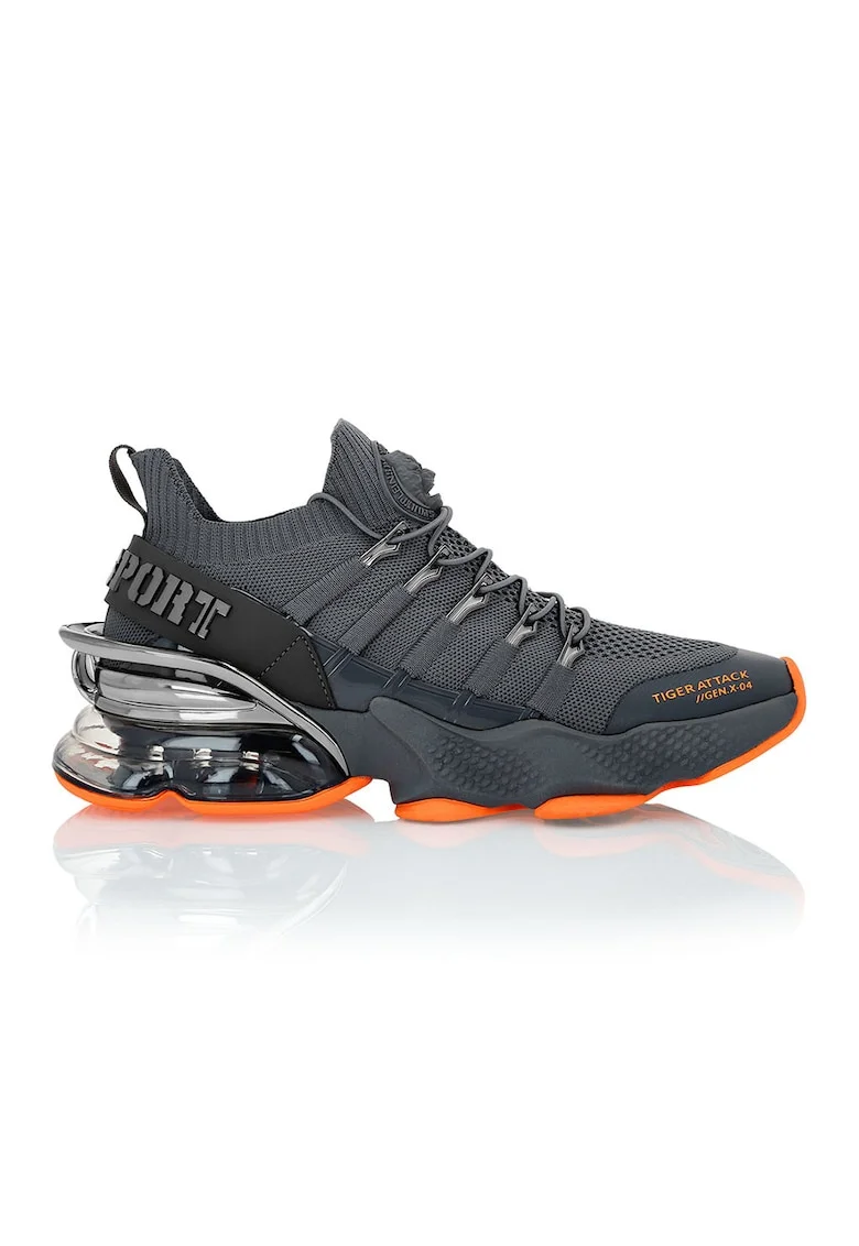 Pantofi sport Tiger Attack//Gen.X.04 cu detalii contrastante si model soseta, Portocaliu/Gri inchis