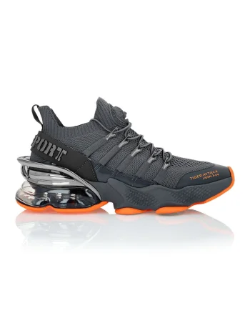 Pantofi sport Tiger Attack//Gen.X.04 cu detalii contrastante si model soseta, Portocaliu/Gri inchis