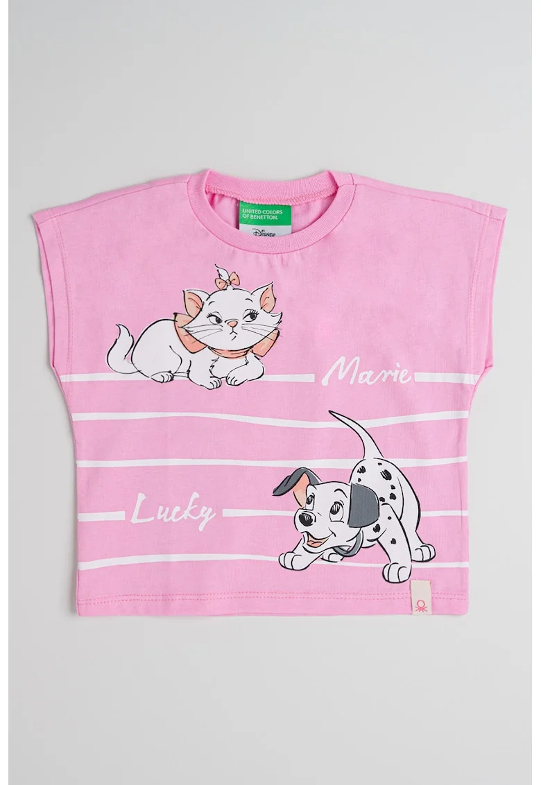 Tricou de bumbac cu imprimeu cu desene, Alb/Gri/Roz