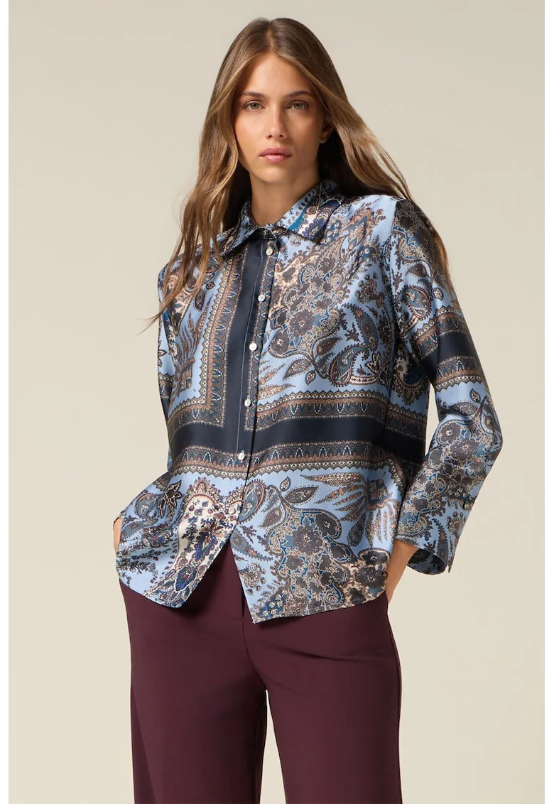 Camasa de satin cu imprimeu paisley, Negru/Albastru deschis