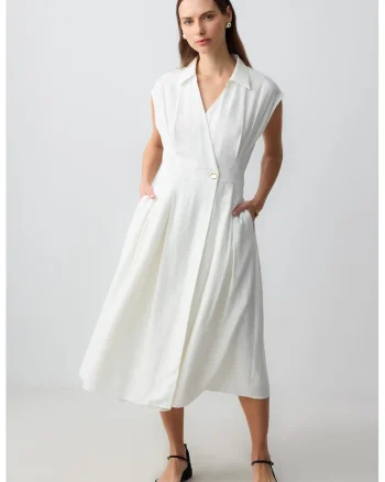 Rochie midi din amestec de modal cu buzunare laterale, Alb