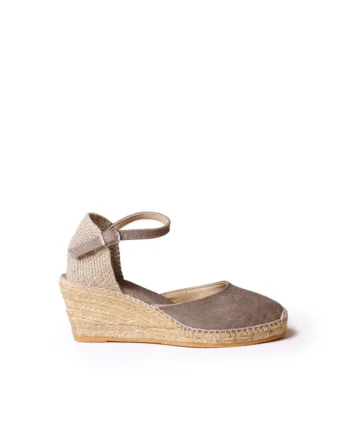 Sandale tip espadrile cu talpa wedge Caldes,  Bumbac/Material textil, Gri-Maro inchis, Maro taupe