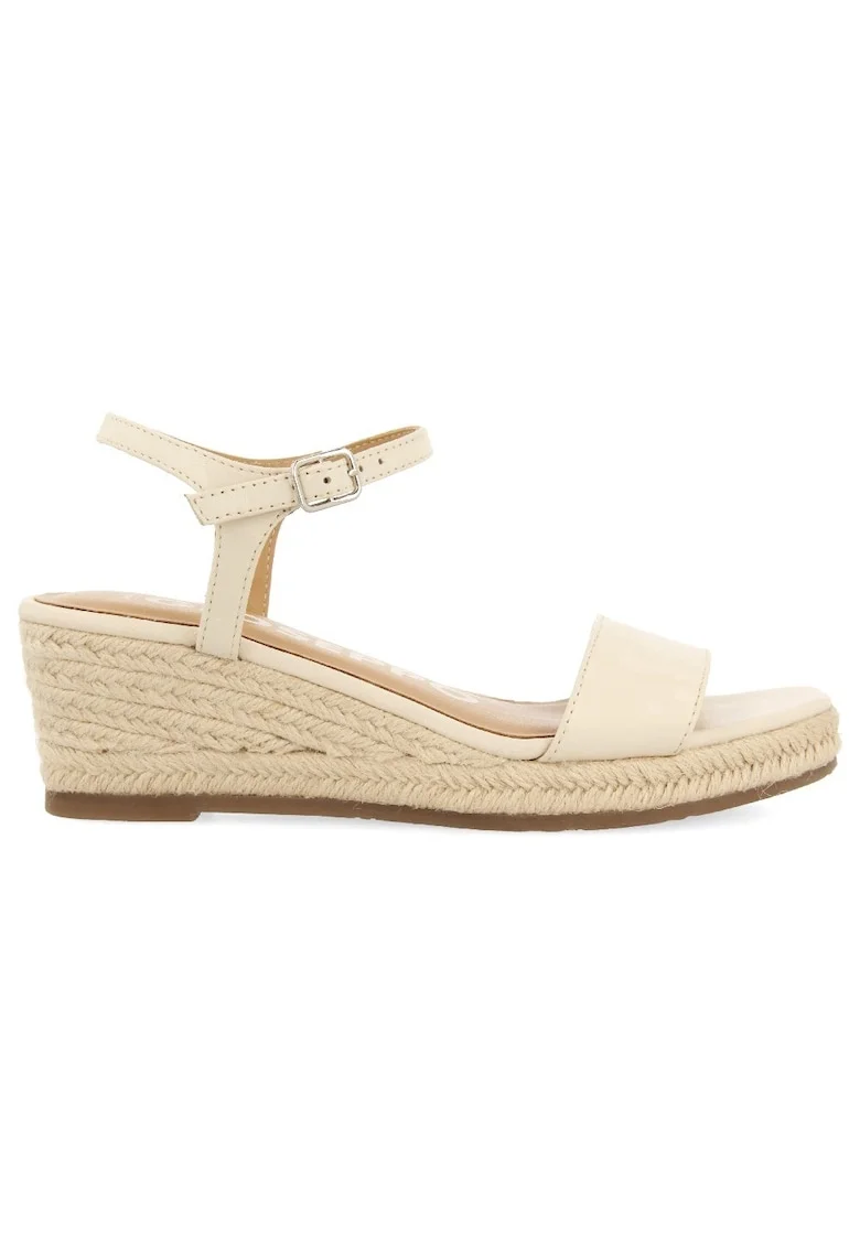 Sandale-espadrile wedge de piele, Alb murdar