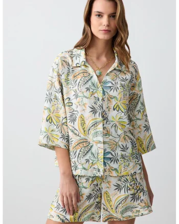 Camasa cu maneci scurte si imprimeu floral, Multicolor