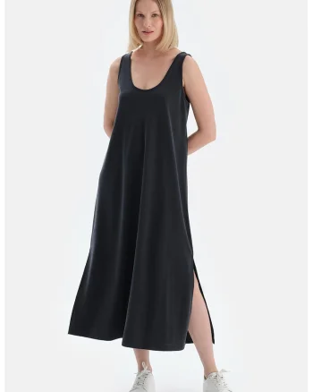 Rochie evazata din amestec de lyocell, Negru