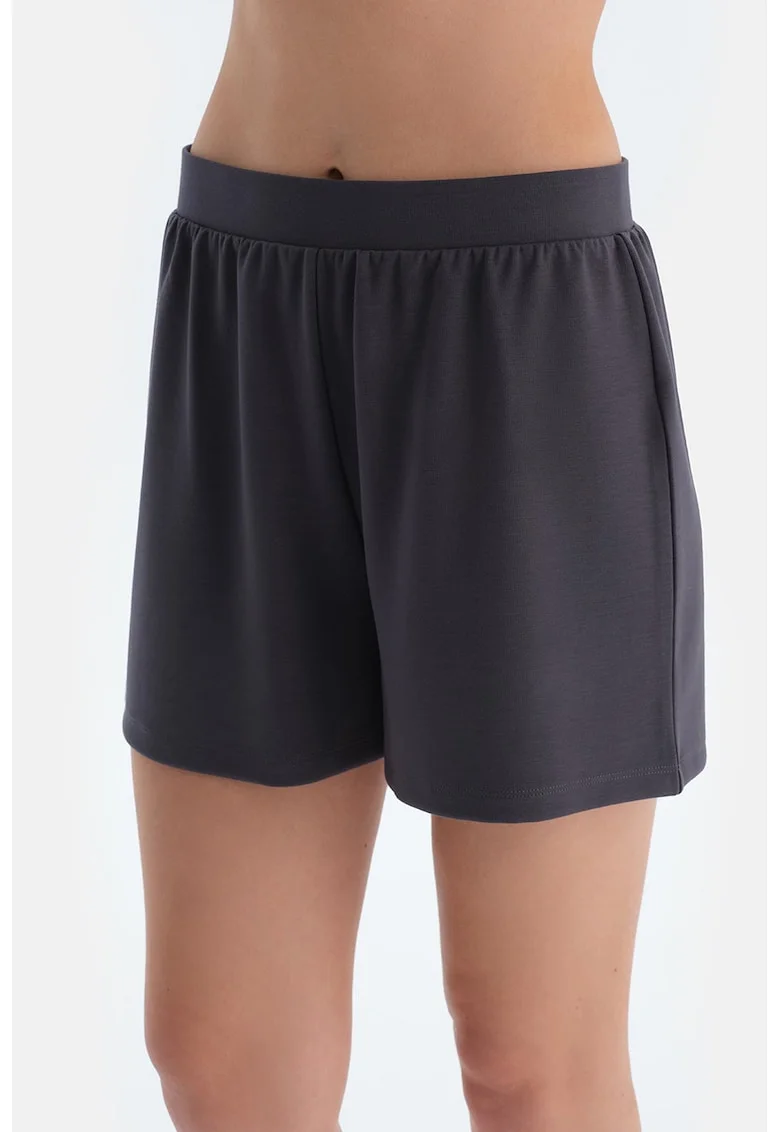 Pantaloni scurti din amestec de modal cu talie inalta, Gri inchis