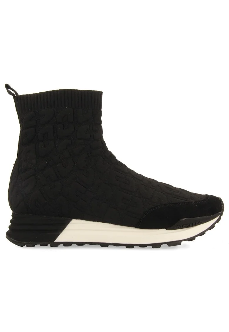 Pantofi sport din plasa tricotata cu garnituri de piele intoarsa, Negru