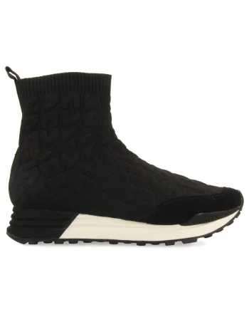 Pantofi sport din plasa tricotata cu garnituri de piele intoarsa, Negru