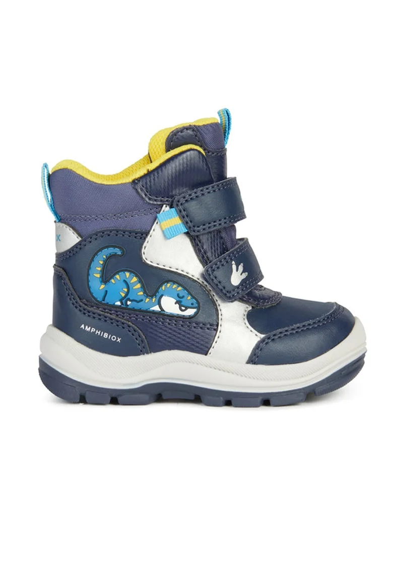 Ghete din piele ecologica si material textil, Alb/Galben/Bleumarin
