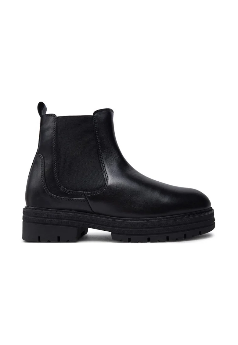 Botine dama,  44463, Piele naturala, Negru