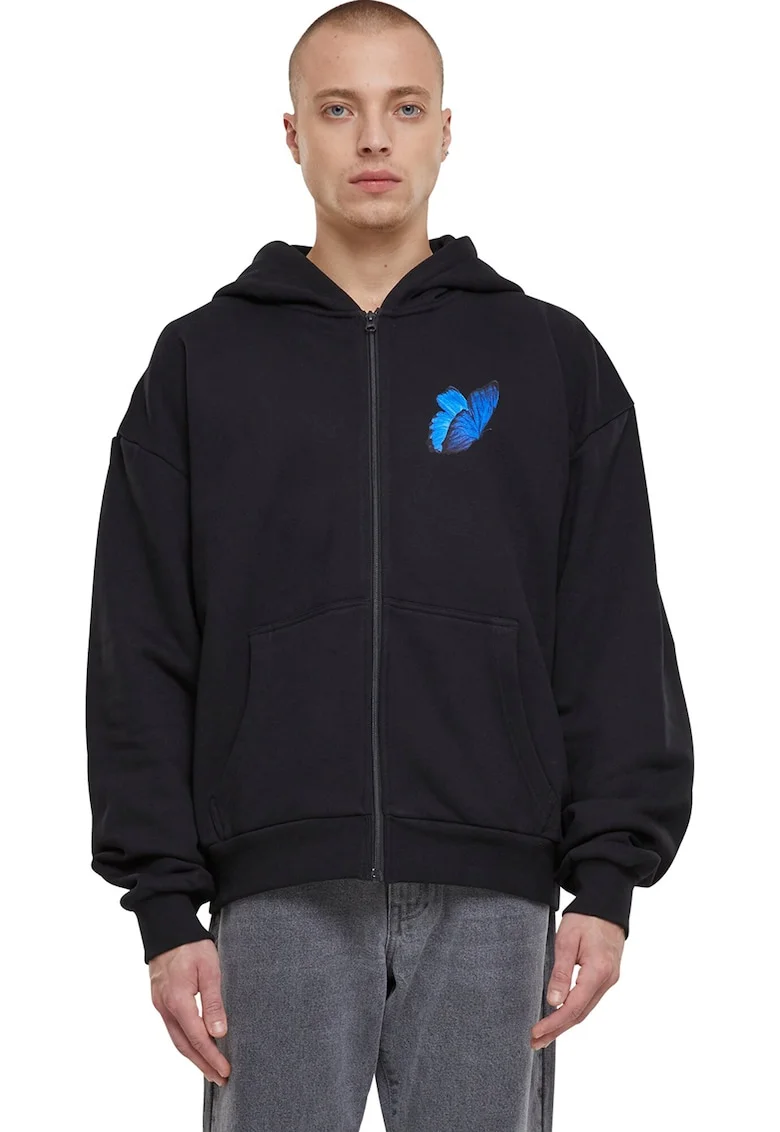 Hanorac unisex cu imprimeu grafic, Negru/Albastru