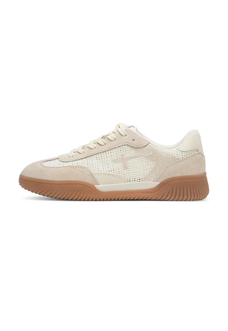 Pantofi sport de piele intoarsa cu insertii de piele, Alb fildes/Bej deschis