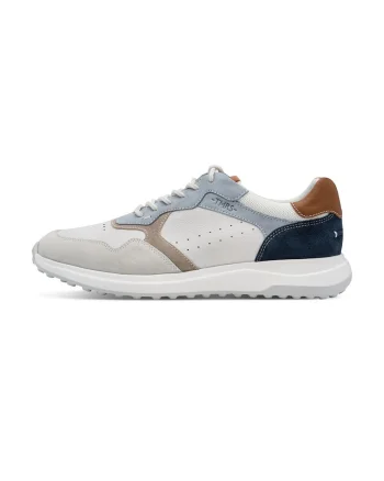 Pantofi sport de piele cu insertii de plasa, Gri deschis/Albastru prafuit