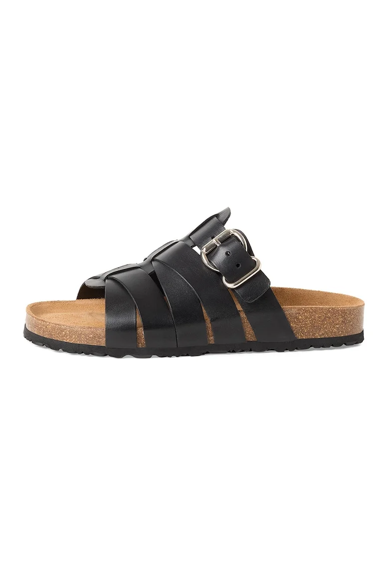 Papuci din piele cu barete multiple, Negru