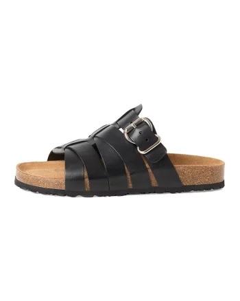 Papuci din piele cu barete multiple, Negru
