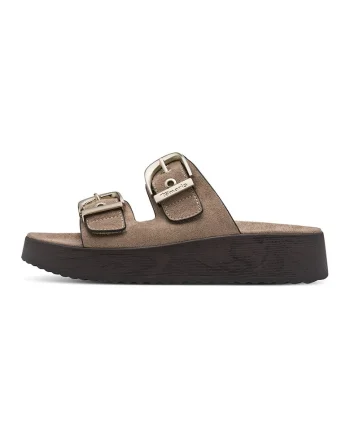 Papuci din piele intoarsa sintetica, Maro taupe