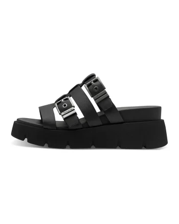 Papuci wedge cu barete multiple, Negru