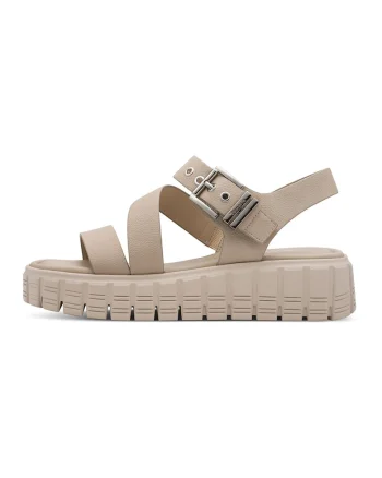 Sandale flatform din piele ecologica, Maro taupe deschis