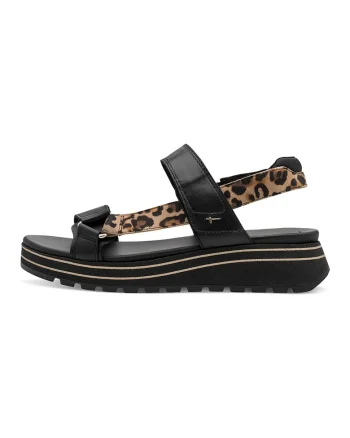 Sandale de piele si piele ecologica cu velcro, Negru