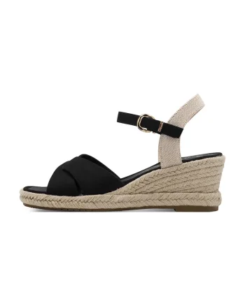 Sandale-espadrile wedge, Alb fildes/Negru
