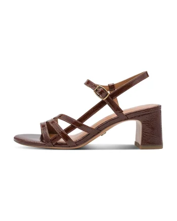 Sandale cu aspect lacuit si toc masiv, Maro cognac