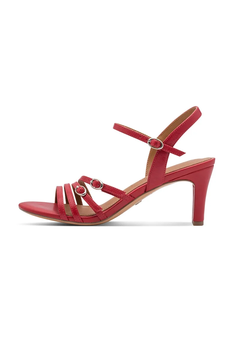 Sandale de piele cu barete multiple, Coral