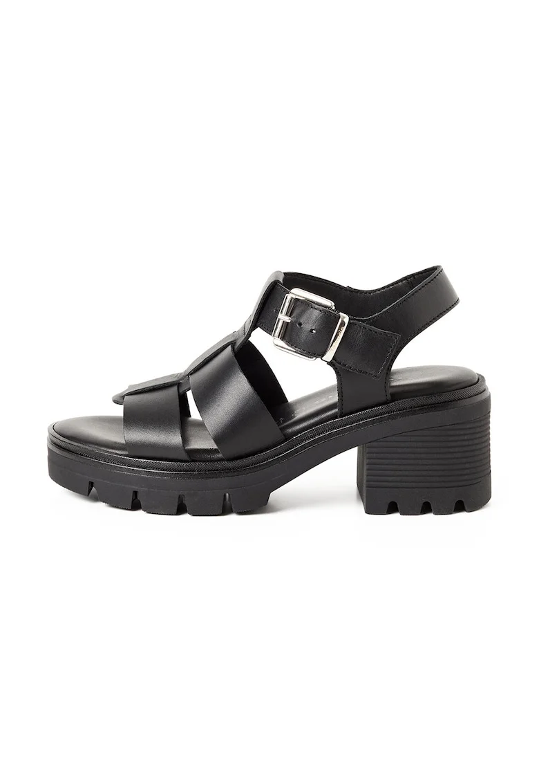 Sandale de piele cu toc masiv, Negru