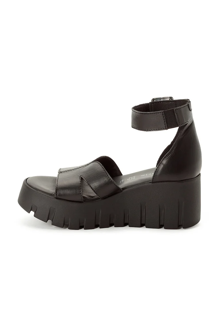 Sandale wedge de piele, Negru