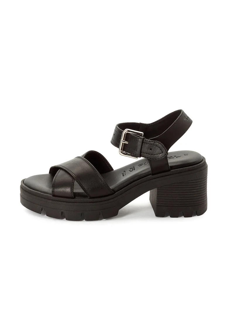 Sandale de piele cu toc masiv, Negru stins