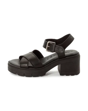 Sandale de piele cu toc masiv, Negru stins