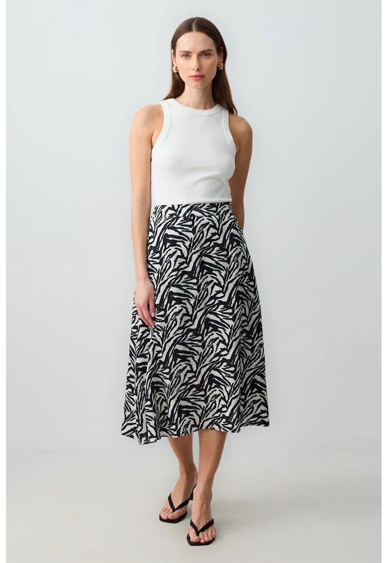 Fusta midi cu model, Alb/Negru